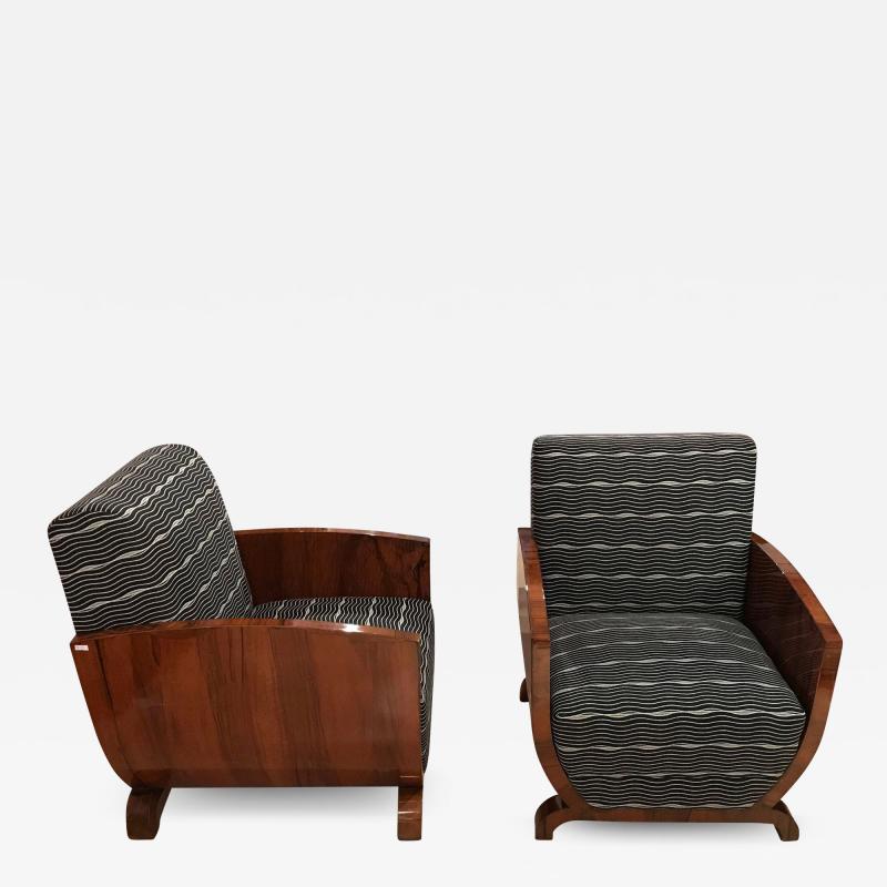 Pair of Art Deco Club Chairs Walnut Veneer France circa 1930