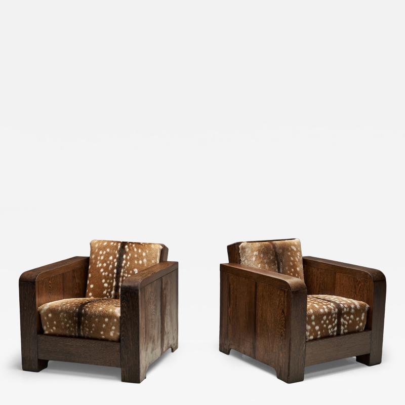 Pair of Art Deco Club Chairs in Deer Hide Europe First Half of the 20th Century