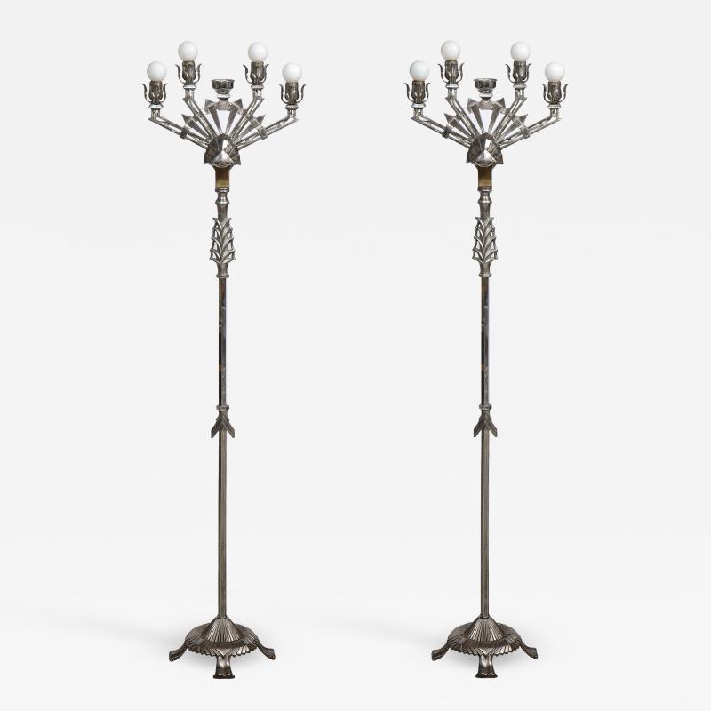 Pair of Art Deco Nickel Plated Floor Lamps