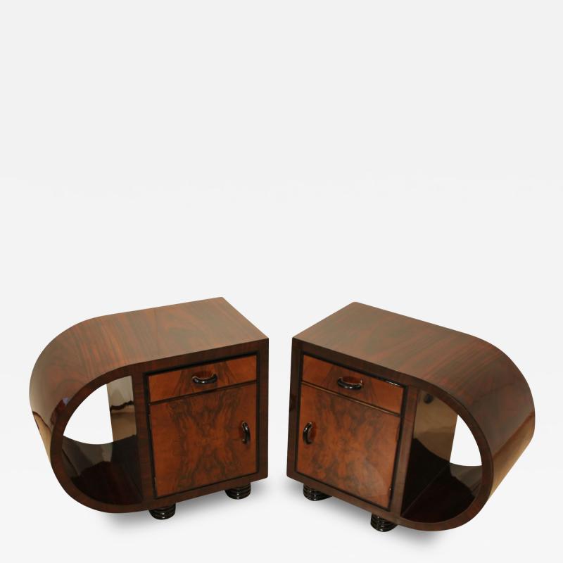 Pair of Art Deco Nightstands Walnut Veneer France circa 1930