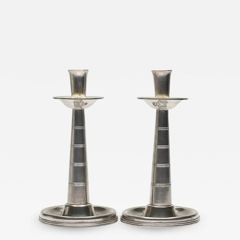 Pair of Art Deco Pewter Candlesticks by GAB Tenn Svensk