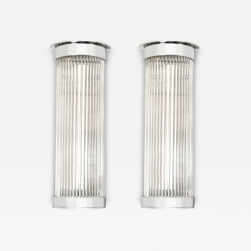 Pair of Art Deco Style Glass Rod Sconces in Chrome Fittings
