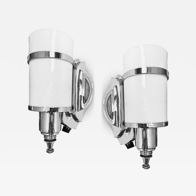 Pair of Art Deco Tubular Glass Chrome Sconces