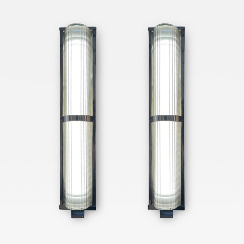 Pair of Art Deco Wall Appliques Chromed Metal and Glass France circa 1930