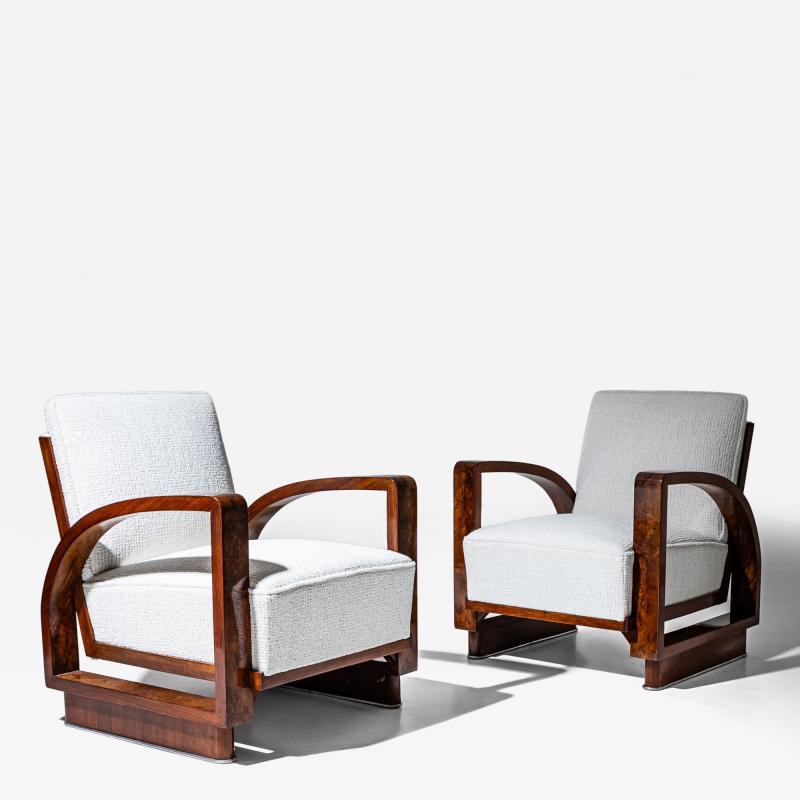 Pair of Art Deco Walnut Armchairs 1920s