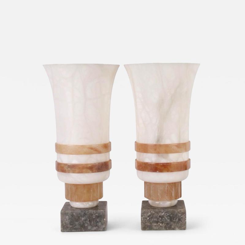 Pair of Art Deco urn shaped Alabaster lamps