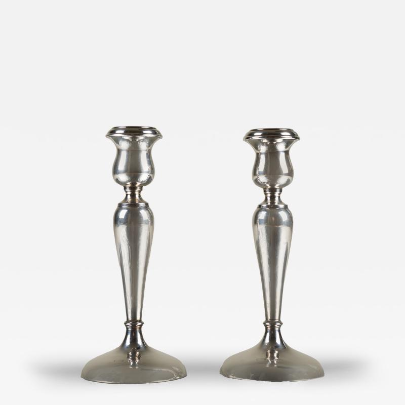 Pair of Art Deco vintage English silver hallmarked candlesticks 1921