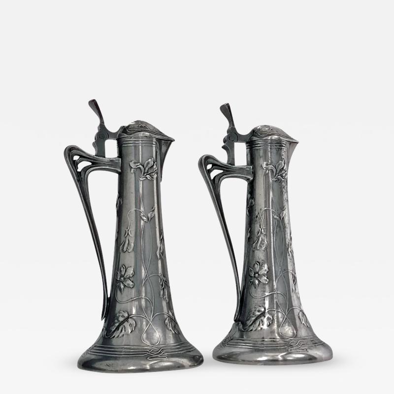 Pair of Art Nouveau Pewter Liquor Jugs Germany C 1900