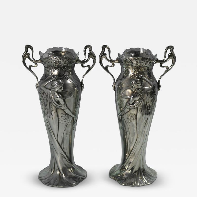 Pair of Art Nouveau WMF Maiden Vases