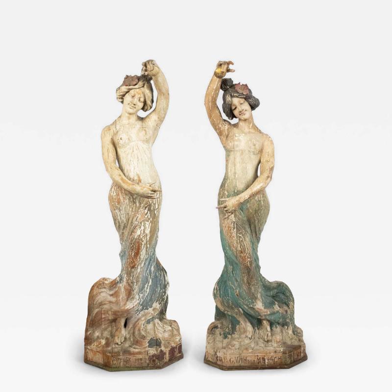 Pair of Art Nouveau Wooden Dancing Figures