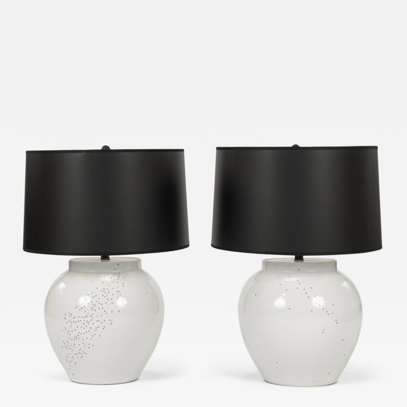 Pair of Artist Made White Ceramic Ant Lamps