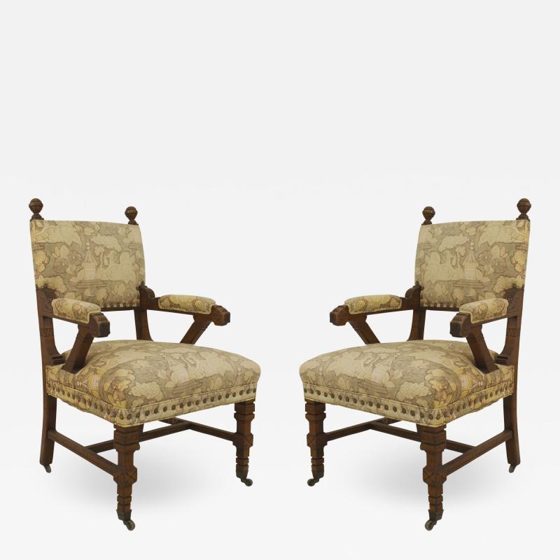 Pair of Arts Crafts Mahogany Arm Chairs