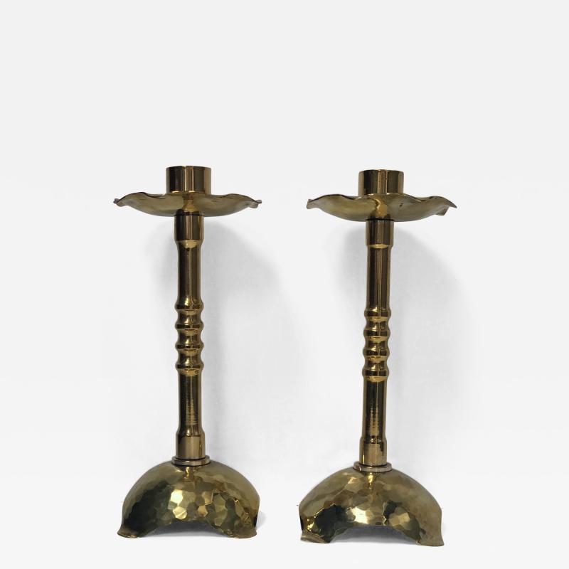 Pair of Arts and Crafts Brass Candlesticks C 1910