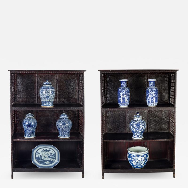 Pair of Asian Bamboo Open Cabinets