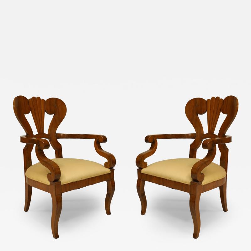 Pair of Austrian Biedermeier Cherrywood Armchairs