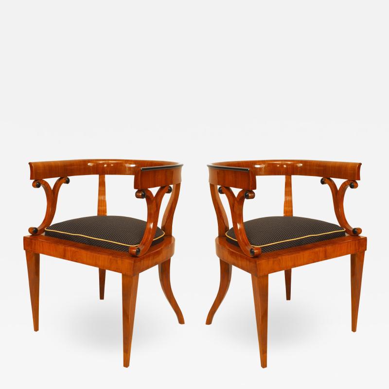 Pair of Austrian Biedermeier Veneer Arm Chairs