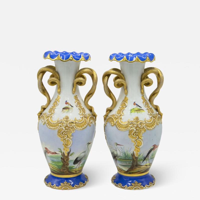 Pair of Austrian Vienna Blue and White Porcelain Vases