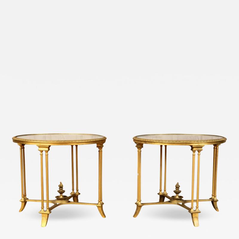 Pair of Bagues Style Gilt Bronze Neoclassical End Tables or Pedestals