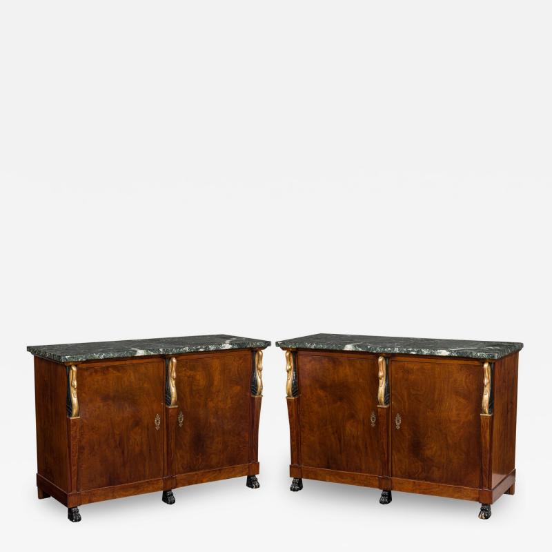 Pair of Baltic Empire Style Black and Green Marble and Mahogany and Parcel Gilt