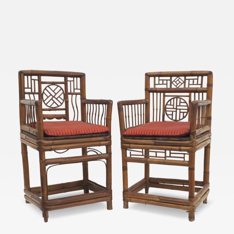 Pair of Bamboo Medallion Back Armchairs