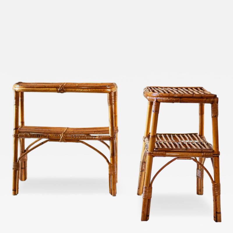Pair of Bamboo Nightstands With Open Shelves 1970s
