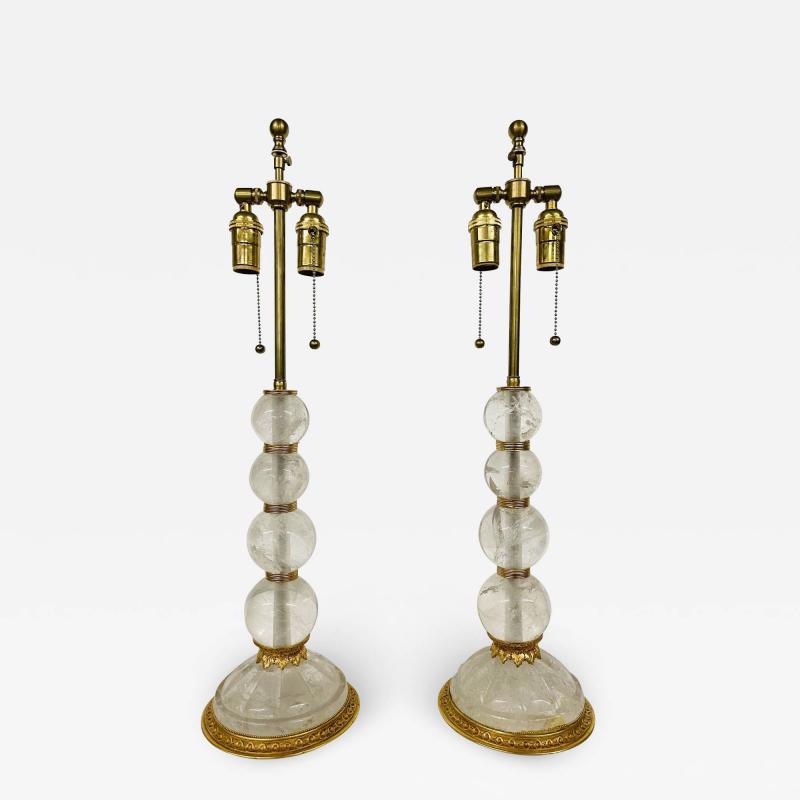 Pair of Baques Rock Crystal Table Lamps 19th 20th Century