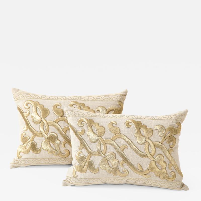 Pair of Belgian Embroidered Linen Pillows