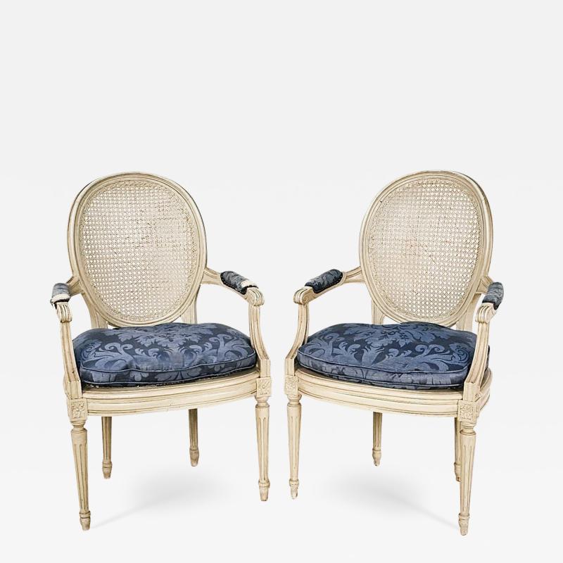 Pair of Belle poque Louis XVI Painted Armchairs France circa 1900