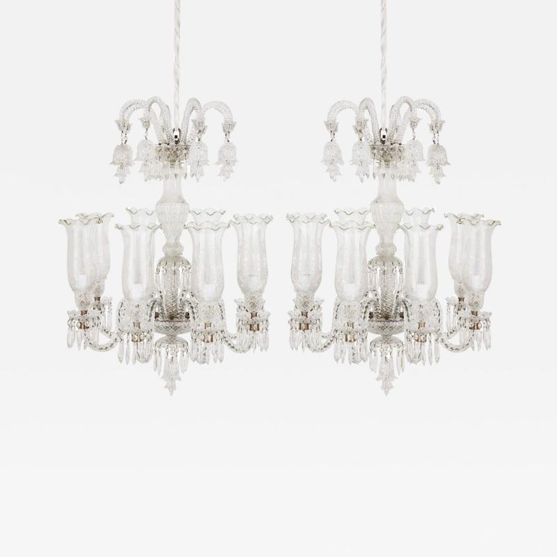 Pair of Belle poque style clear cut glass chandeliers