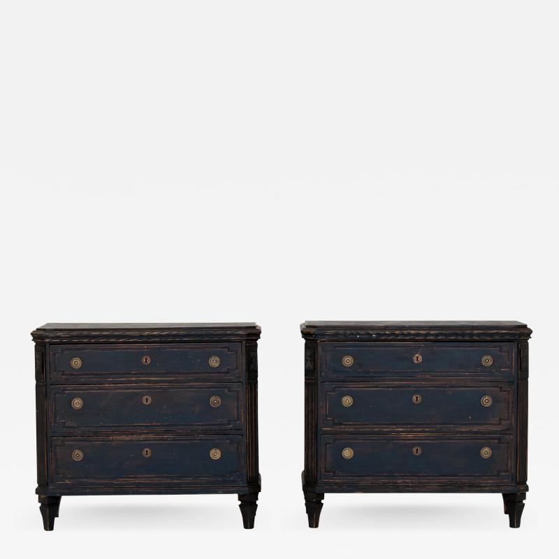 Pair of Black Gustavian Style Chests of Drawers