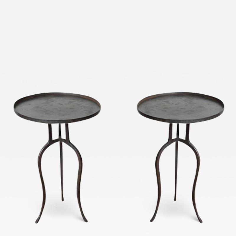Pair of Black Iron Side or Drink Tables in Stock