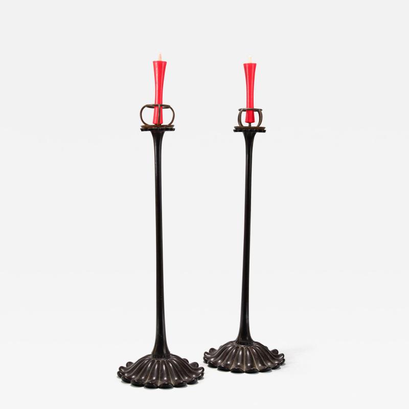 Pair of Black Lacquer Candlesticks