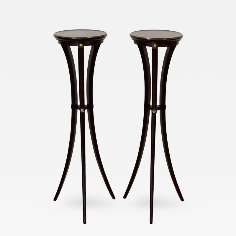 Pair of Black Lacquer Gilt Plant Stands