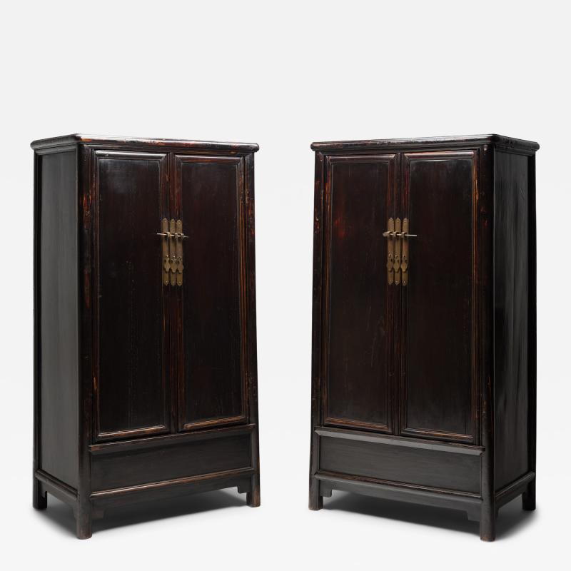 Pair of Black Lacquer Tapered Cabinets