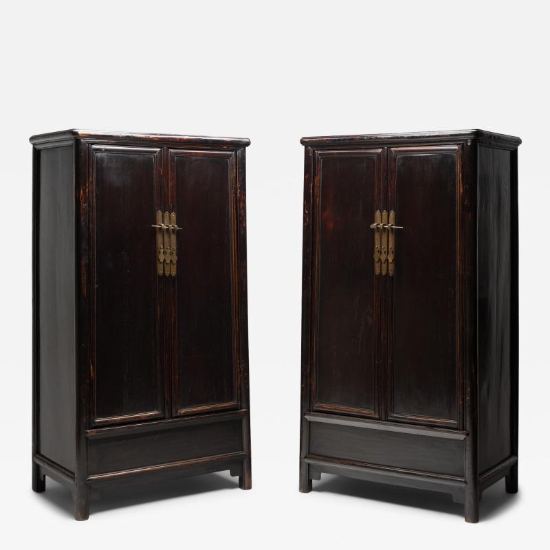 Pair of Black Lacquer Tapered Cabinets