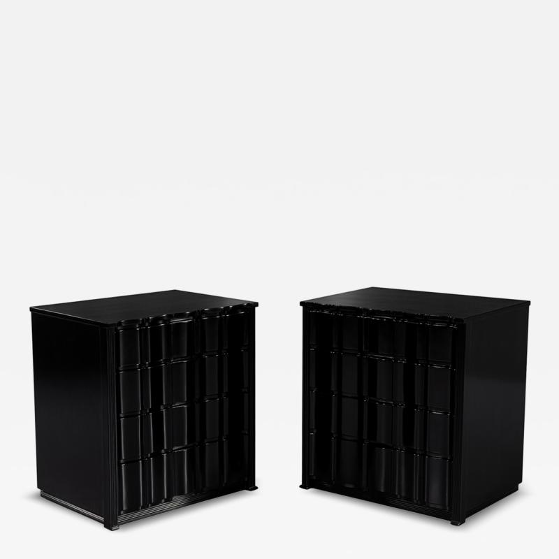 Pair of Black Lacquered Curved Nightstands Chest of Drawers