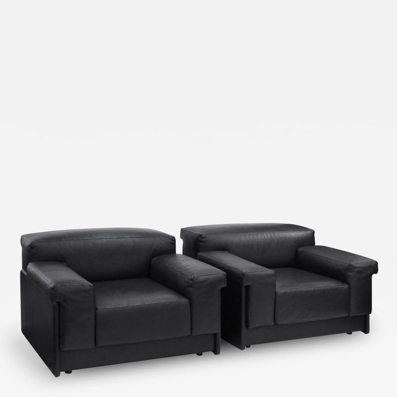 Pair of Black Leather Raphael Lounge Chairs by Harvey Probber