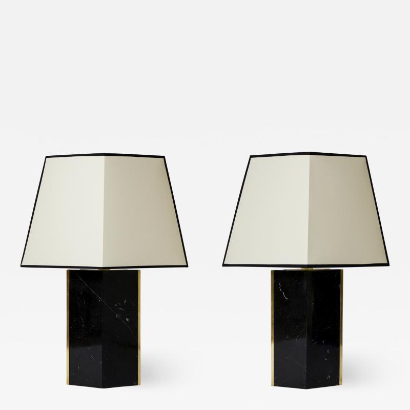 Pair of Black Marble and Brass Table Lamp by Dorian Caffot de Fawes