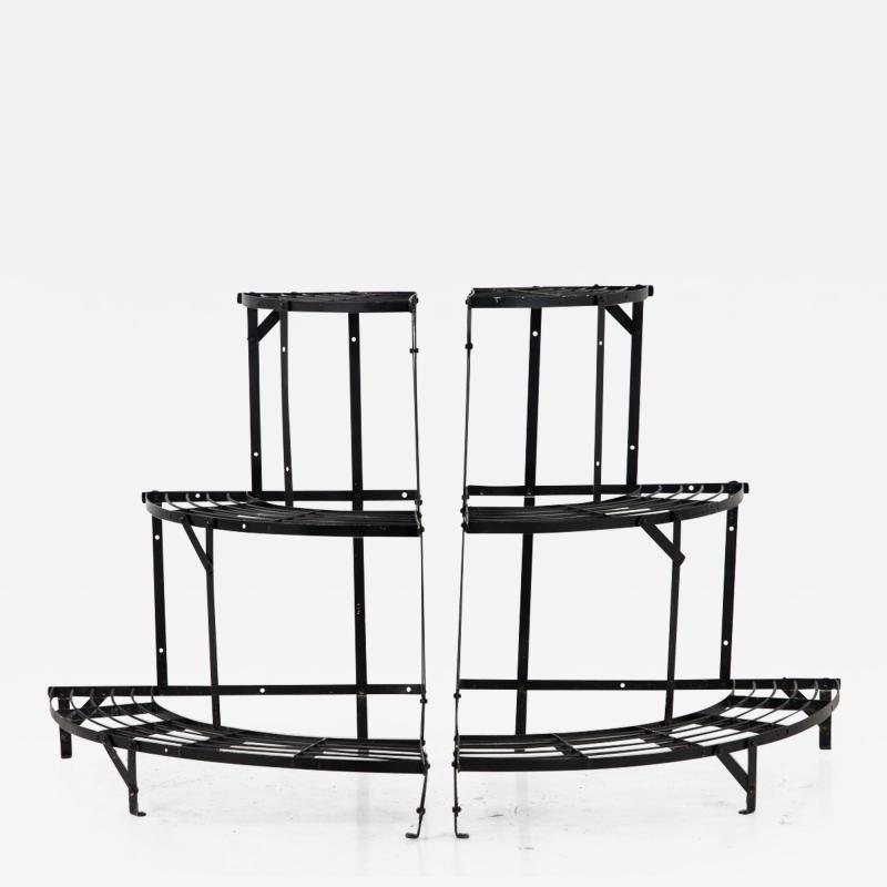 Pair of Black Painted Metal Plant Stands