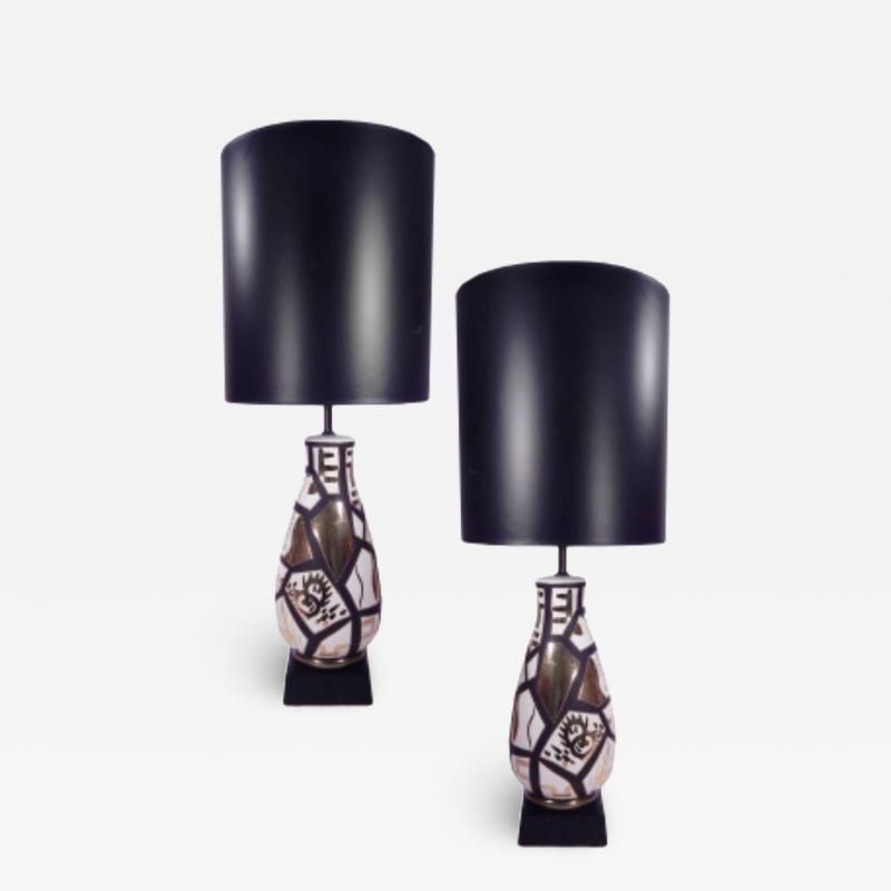 Pair of Black and Gold Ceramic Lamps