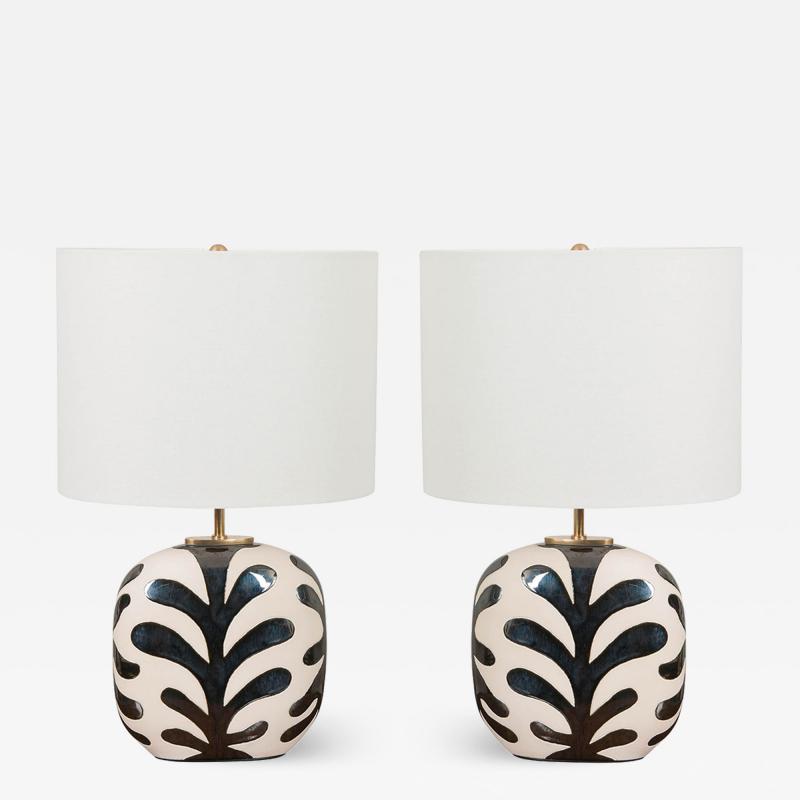 Pair of Black and White Ceramic Lamps