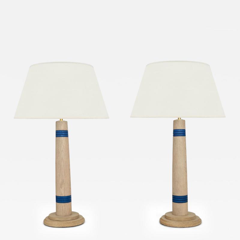 Pair of Bleached Oak Column Lamps