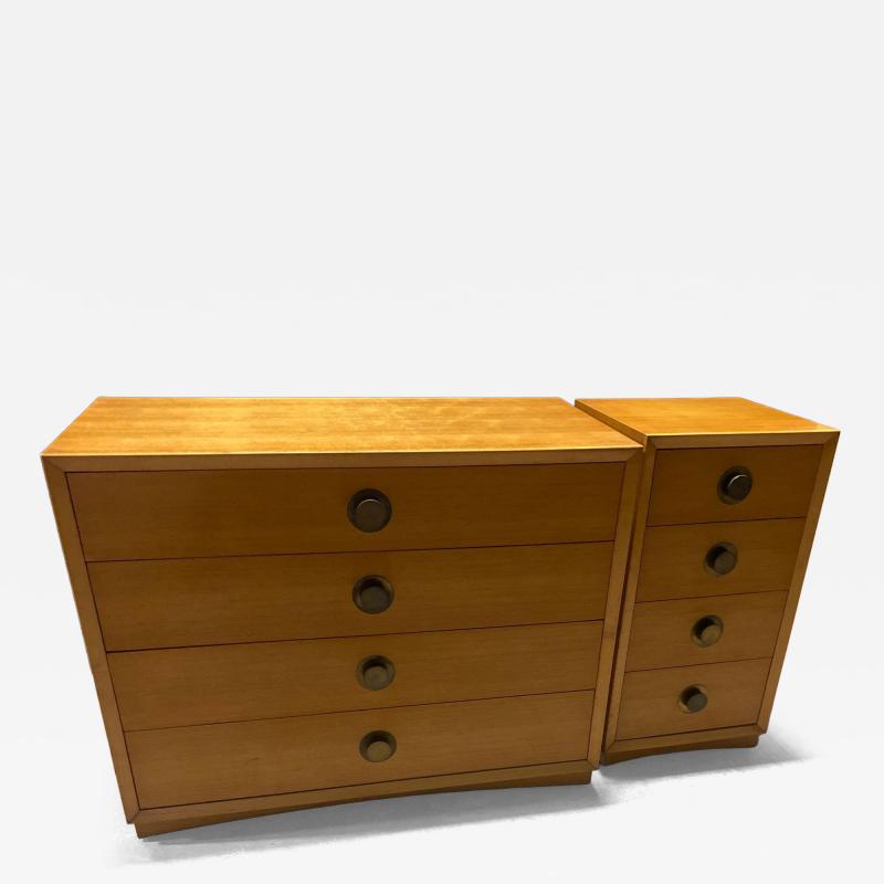 Pair of Blonde Mahogany Four Drawer chests with Brass Hardware