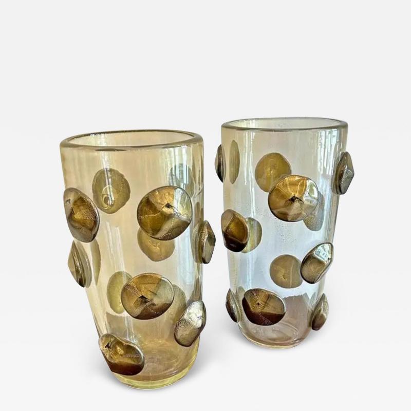 Pair of Blown Murano Golden Glass Vases