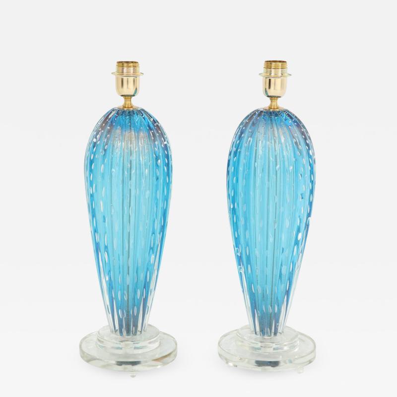 Pair of Blue Murano Glass Lamps