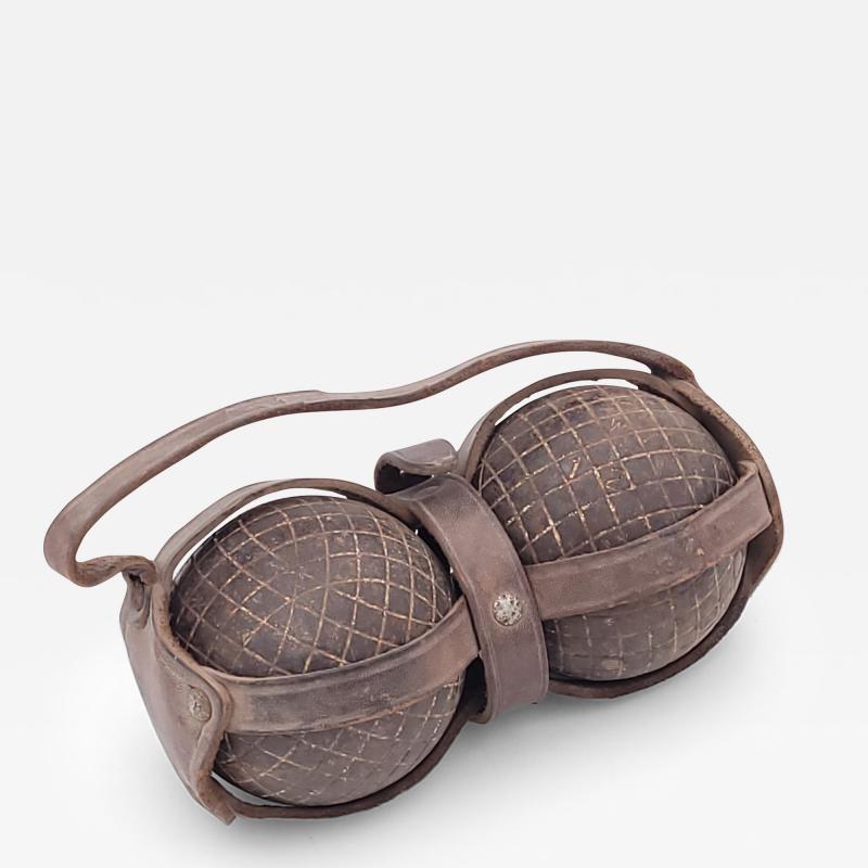 Pair of Bocce Balls with Leather Carrier circa 1900