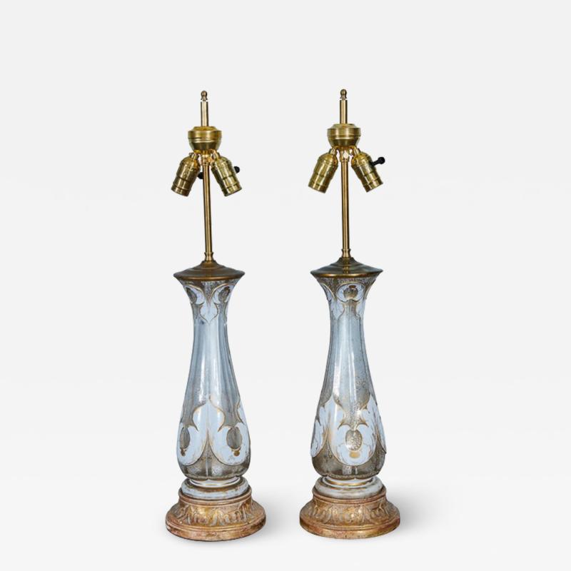 Pair of Bohemian Glass and Gilt Lamps