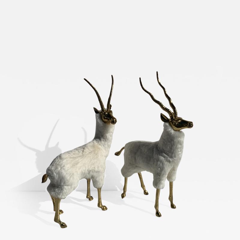 Pair of Brass Gazelle or Antelopes in Sheep Fur