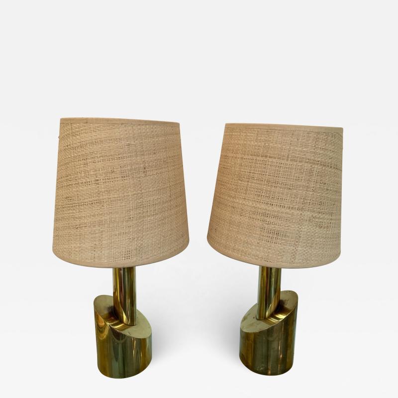 Pair of Brass Half Cylinder Lamps Italy 1970s