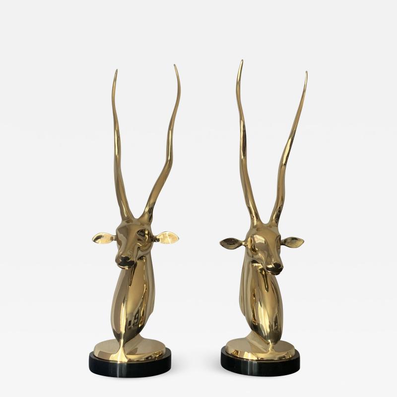 Pair of Brass Kudu or Antelope Busts